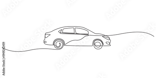continuous one line drawing of car vector icon.one line vector illustration with white background, Abstract small car in continuous line art drawing style. Minimalist black linear sketch isolated