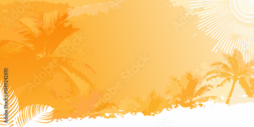 Tropical sunburst background with silhouetted palm trees and orange hues