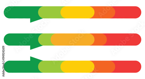 Meter scale for infographics, bar progress gauge with slider and arrow indicating measurement level, modern indicator for analytics dashboards, statistics charts, performance metrics and information 