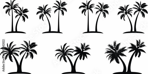 Variety of silhouetted palm trees against a clean white background