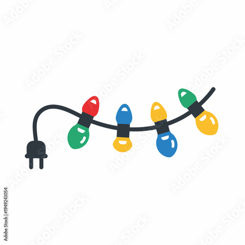 Festive string of colorful lights connected to an electrical plug, perfect for the holiday season or any celebratory event. 