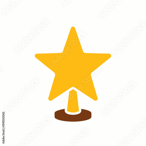 A golden star-shaped trophy is displayed prominently. The trophy's base and stem are brown, providing a visual contrast to the golden star, it stands on a solid surface