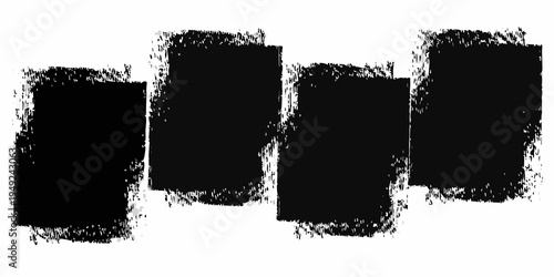 Four abstract black rectangular brushstrokes on a white background