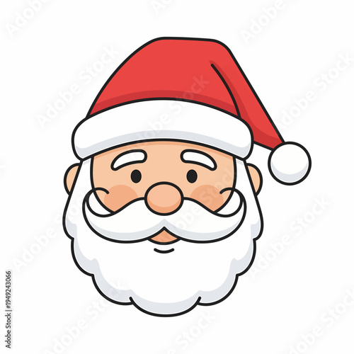 Santa Claus's face, smiling and happy, with a white beard and a red hat