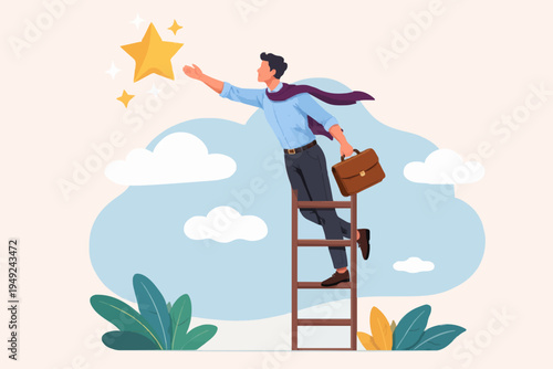 Business Man Reaching For Stars