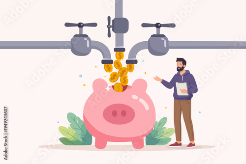 Money Flow Into Piggy Bank