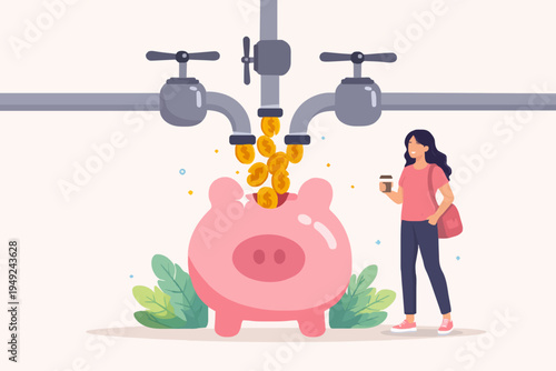 Money Flow Into Piggy Bank