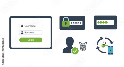 Login Screen with Security Icons and User Profile.