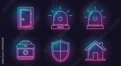 Security Icons with Neon Glow Effect.