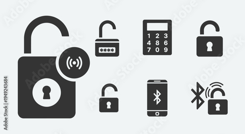 Collection of Various Lock Security Icons.