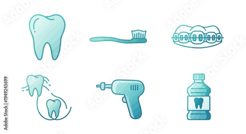 Dental Care Icons Toothbrush Toothpaste Dental Tools.