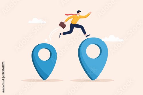 Business Man Jumping Over Gap