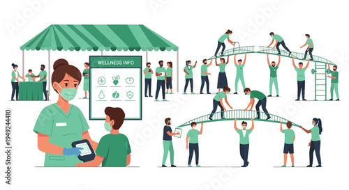 Community building playground construction and health check.