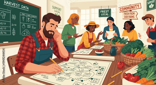 Diverse group of people collaborating on a farming project.