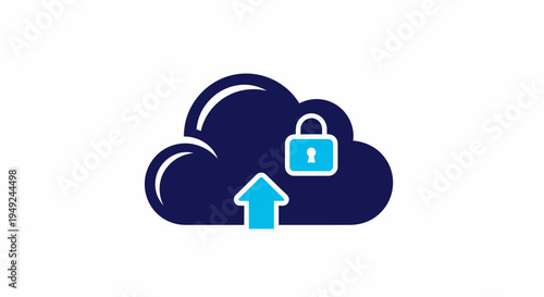 Cloud data protection concept represented by a cloud with a lock symbol and upload arrow