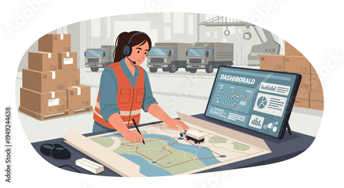 Logistics Manager Planning Delivery Routes on Map.