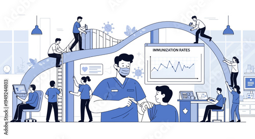 Medical professional administering vaccine to patient in clinic setting.