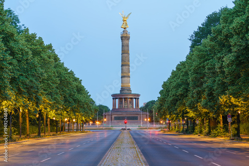 Berlin Victory Column at dawn seen across the street. Germany