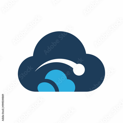 A conceptual image featuring a cloud with a curved line, suggesting connectivity or data flow. The design is simple, modern, and conveys the idea of cloud computing or network systems