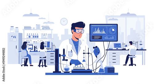 Scientist conducting experiment in modern laboratory setting.