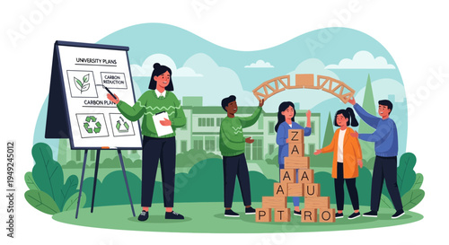 Teacher educating students on environmental sustainability and recycling.