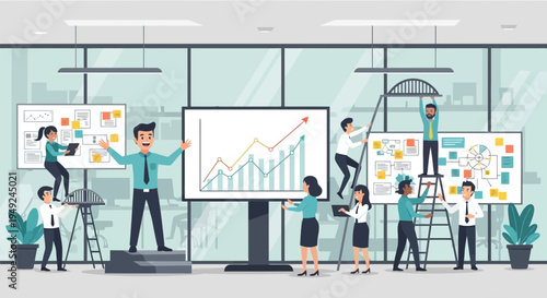 Team Collaborating on Business Growth Strategy Presentation.