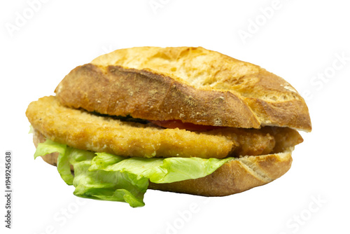 schnitzel sandwich isolated on white background