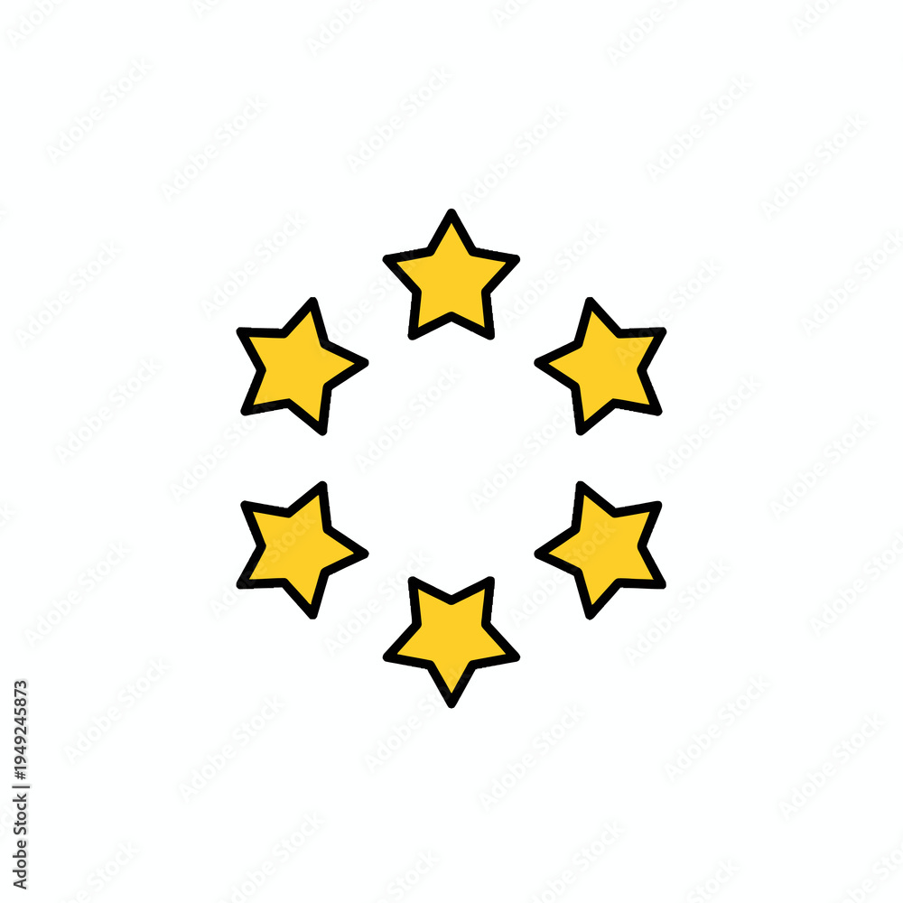 Fototapeta premium Six Yellow Stars Icon Arranged in Circle on White Background