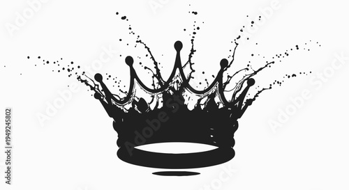 A stylized black crown with a splash effect, symbolizing royalty and power. The crown is detailed and elegant, with droplets emanating outwards