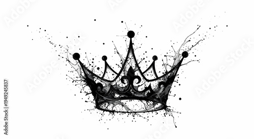 A stylish black crown design with paint splash effects and intricate details. The regal symbol, exuding elegance and power