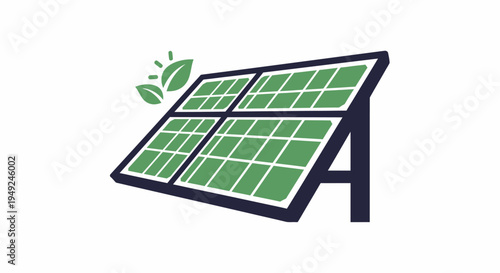 Solar panel with green energy leaves, representing clean energy