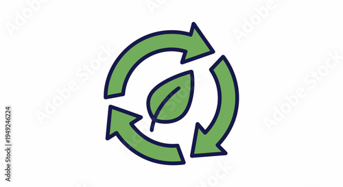 A visual representation of environmental sustainability and eco-friendliness with three arrows and a leaf in center