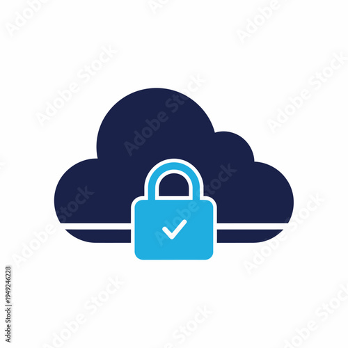 Cloud security icon with a padlock representing protection and privacy. The padlock has a checkmark, emphasizing secure access and authentication