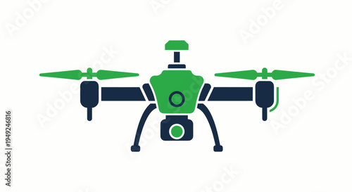 A vector image of a green and blue drone with propellers