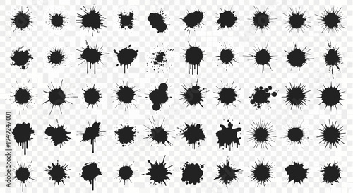 Ink splatters and blots, creative design elements. This image features a collection of ink blots, adding dynamic visual texture. They are perfect for artistic backgrounds.