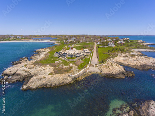 Historic mansion the Waves aerial view at 61 Ledge Road at Newport, Rhode Island RI, USA.
