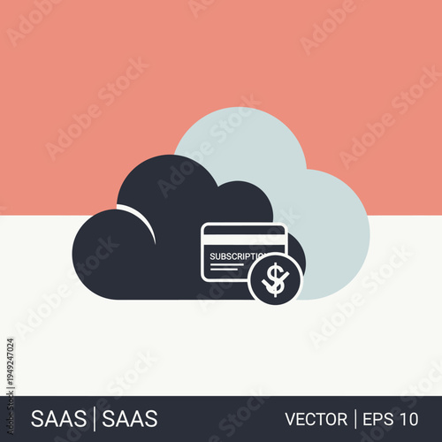 Cloud-based subscription service with credit card and dollar symbol, representing digital payments and financial transactions