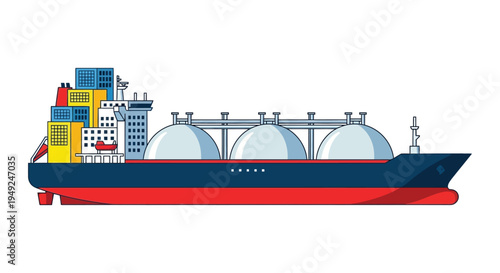 Stylized illustration of a large liquefied natural gas carrier ship sailing across the ocean waves