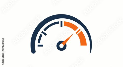Speedometer icon indicating high performance and rapid speed. This image features a speedometer design with a needle pointing to the orange section, symbolizing acceleration and efficiency.
