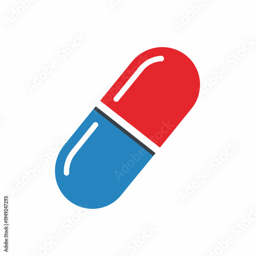 A close-up of a blue and red capsule