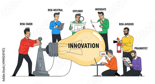 Innovation concept with diverse people and light bulb