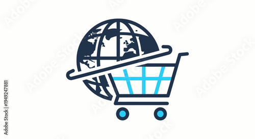 Global online shopping concept with shopping cart and earth globe illustration
