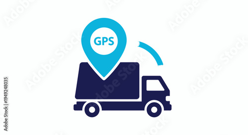 Illustration of a delivery truck with a GPS location pin above it, representing tracking and logistics
