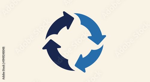 Circular arrows symbolizing cycle of recycling or process flow and rotation on light background.