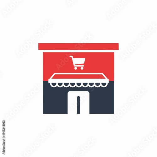 A simple illustration of a retail store with a shopping cart icon above the entrance