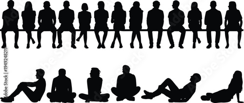 Cartoon people silhouettes collection with diverse standing poses, casual and formal clothing styles for group identity design