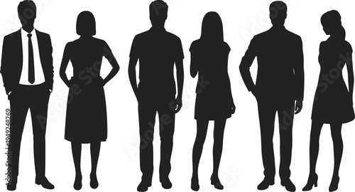 Cartoon people silhouettes collection with formal and casual clothing styles representing diversity and group identity
