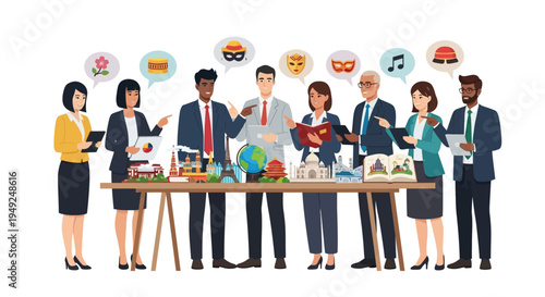 Diverse business people planning a trip around the world