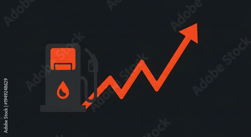 Rising fuel prices concept: gas pump icon with an upward arrow indicating increasing energy costs.