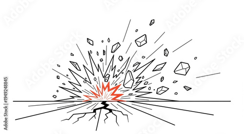 Ground Explosion with Debris and Cracks Illustration.